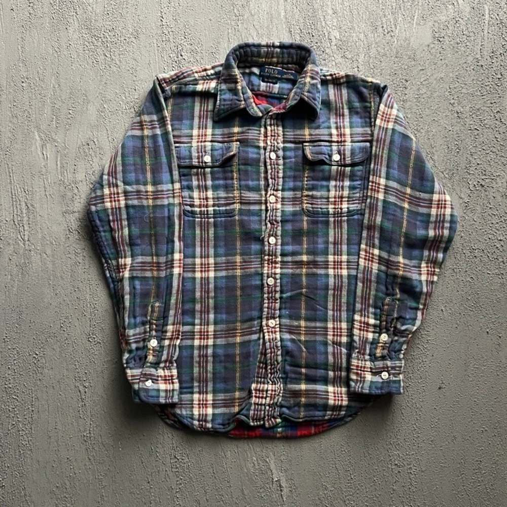 Polo Ralph Lauren Flannel Shirt Large Blue Plaid 2000s Relaxed Cotton